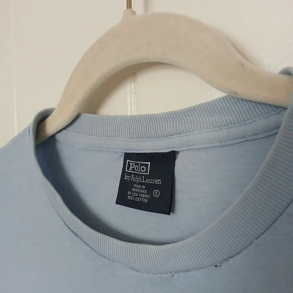 Vintage Polo Ralph‎ Lauren T-Shirt Long Sleeve Pocket Pony Logo Men's Small Blue